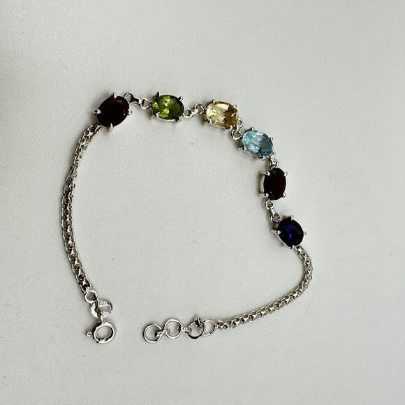 NWOT 7" Multi-gemstone bracelet in solid sterling silver! - Picture 4 of 14